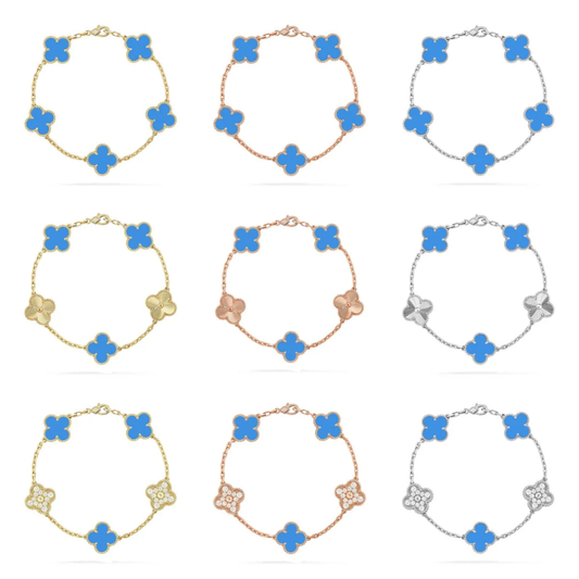 [LumiVibe] CLOVER 5 MOTIF BLUE AGATE BRACELET COLLECTION