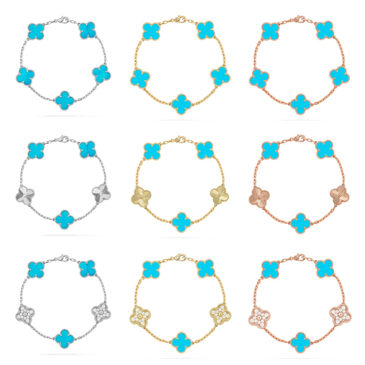 [LumiVibe] CLOVER 5 MOTIF TURQUOISE BRACELET COLLECTION