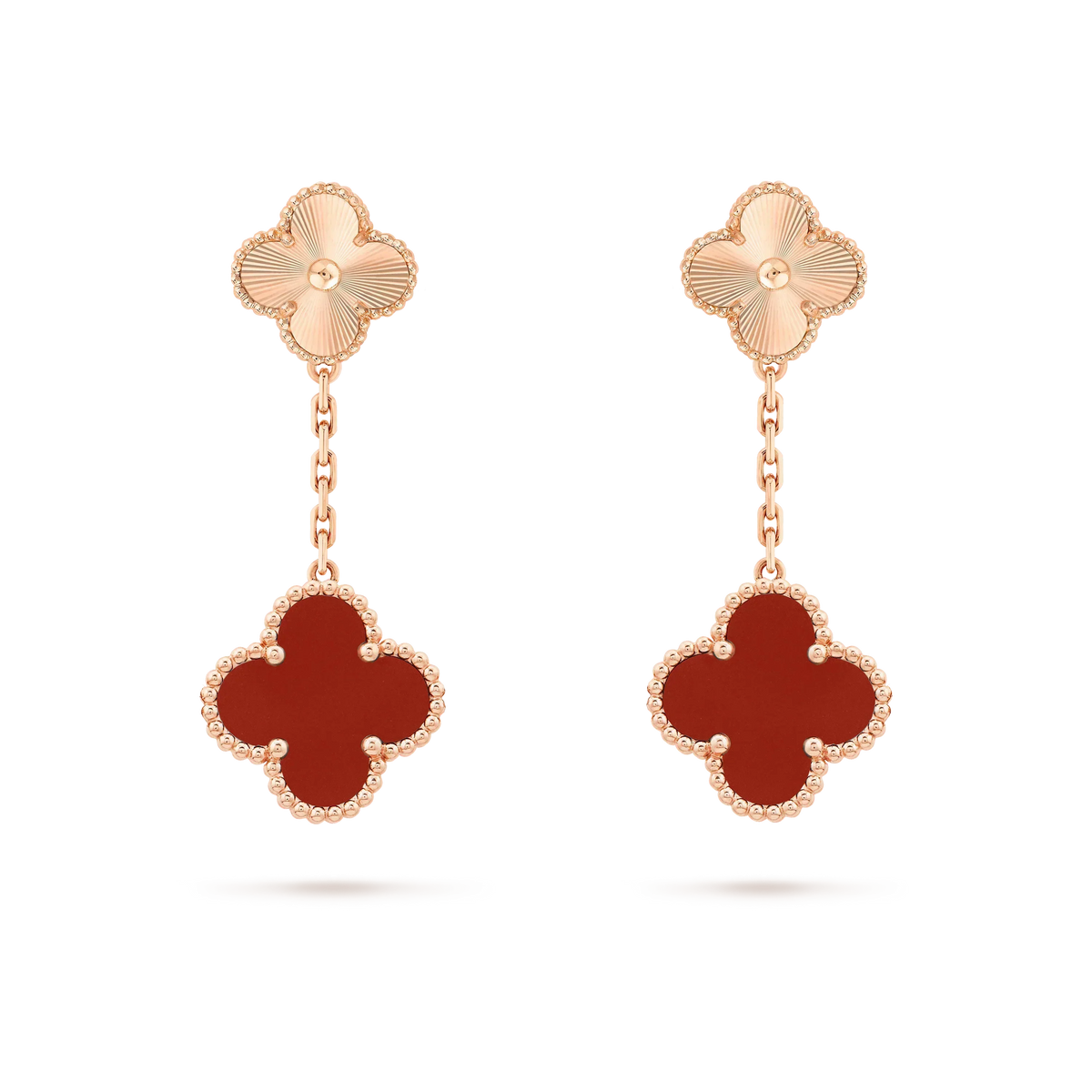 [LumiVibe]CLOVER 2 MOTIF  LASER CARNELIAN EARRINGS