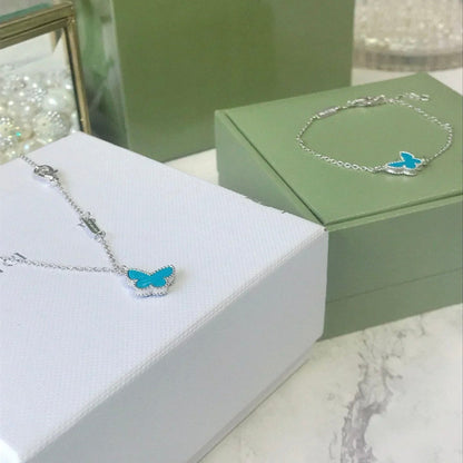 [LumiVibe]BUTTERFLY TURQUOISE BUTTERFLY BRACELET SILVER