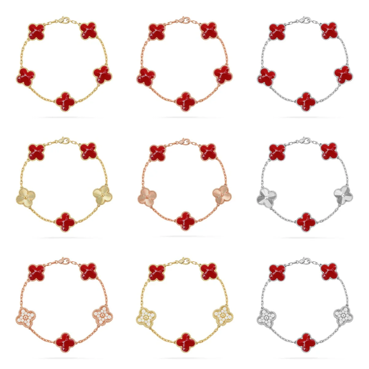 [LumiVibe]CLOVER 5 MOTIF RED PATTERN BRACELET COLLECTION