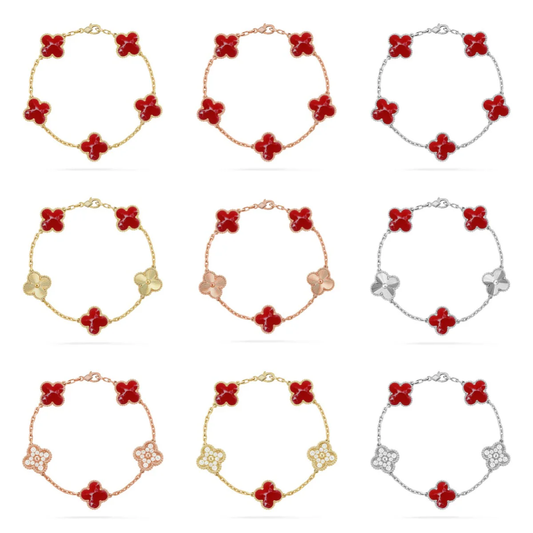 [LumiVibe]CLOVER 5 MOTIF RED PATTERN BRACELET COLLECTION
