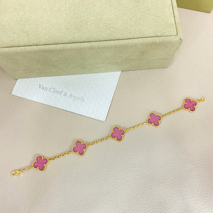 [Lumivibe]NEW BUBBLE PINK ENAMEL 5-FLOWER BRACELET