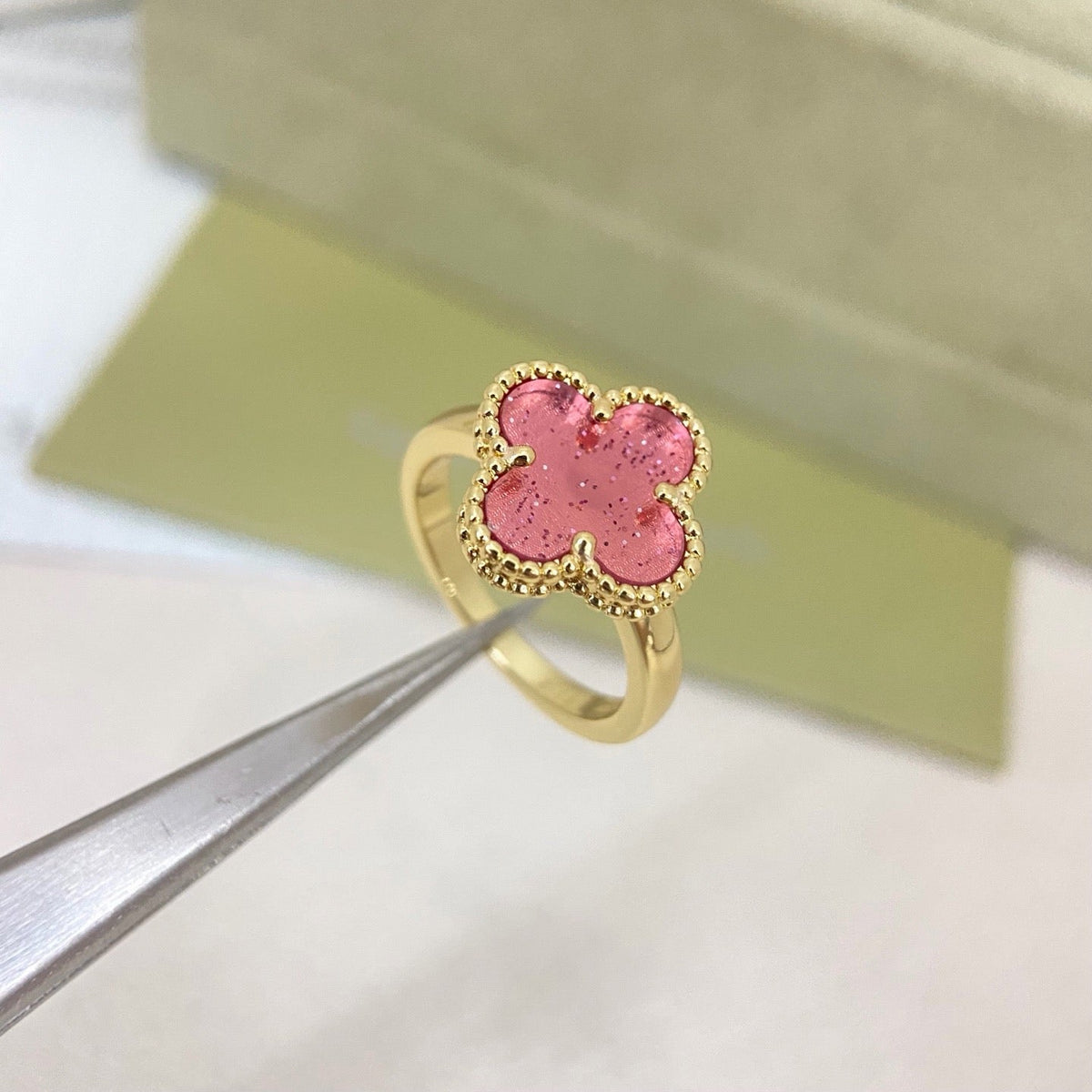 [Lumivibe]NEW ROSE QUARTZ FOUR-LEAF CLOVER RING
