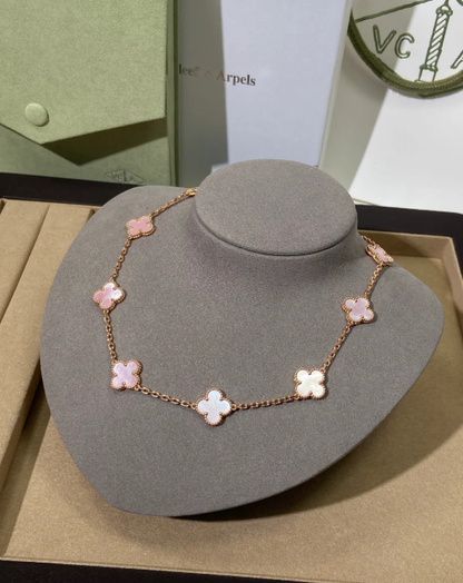 [LumiVibe Jewellery] Pink Necklace with Ten Clover Designs