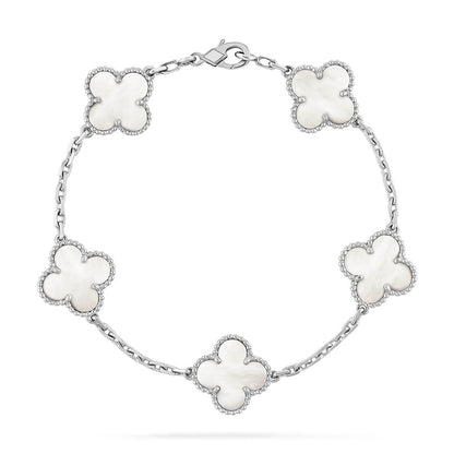 [LumiVibe]CLOVER WHITE PEARL MOP 5 MOTIF BRACELET COLLECTION