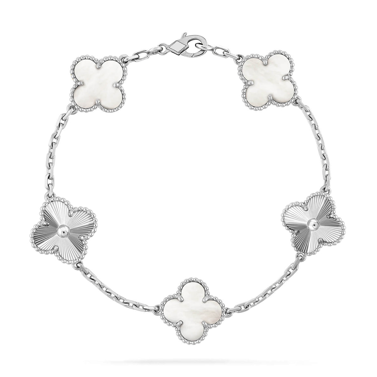 [LumiVibe]CLOVER WHITE PEARL MOP 5 MOTIF BRACELET COLLECTION