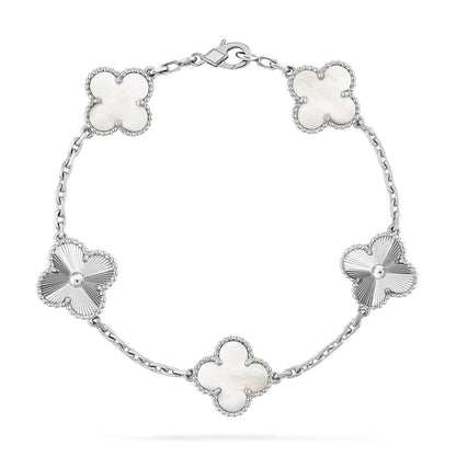 [LumiVibe]CLOVER WHITE PEARL MOP 5 MOTIF BRACELET COLLECTION