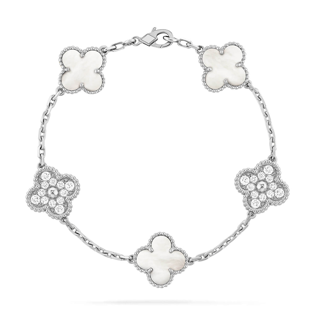 [LumiVibe]CLOVER WHITE PEARL MOP 5 MOTIF BRACELET COLLECTION