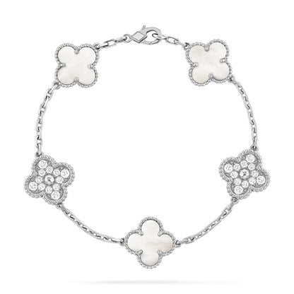 [LumiVibe]CLOVER WHITE PEARL MOP 5 MOTIF BRACELET COLLECTION
