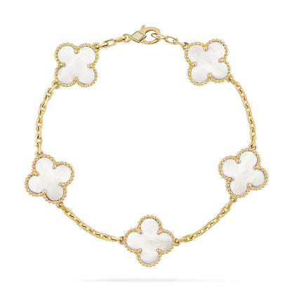 [LumiVibe]CLOVER WHITE PEARL MOP 5 MOTIF BRACELET COLLECTION