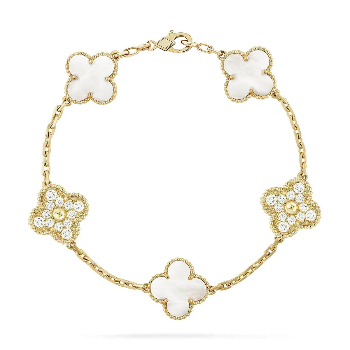 [LumiVibe]CLOVER WHITE PEARL MOP 5 MOTIF BRACELET COLLECTION