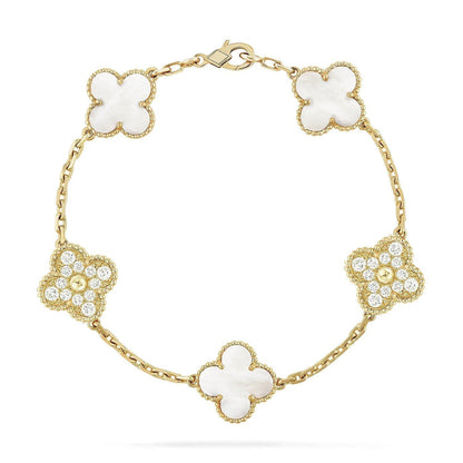 [LumiVibe]CLOVER WHITE PEARL MOP 5 MOTIF BRACELET COLLECTION