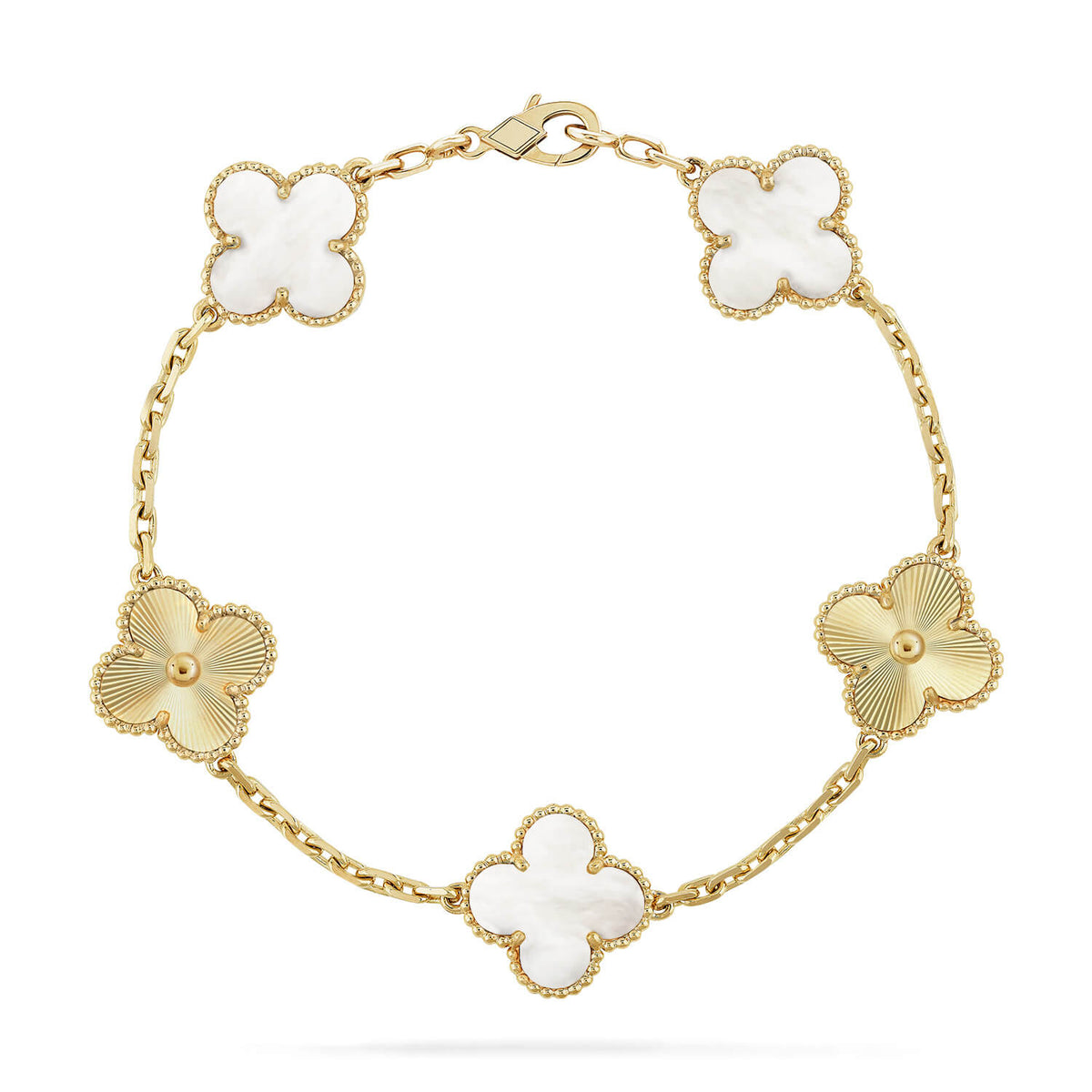 [LumiVibe]CLOVER WHITE PEARL MOP 5 MOTIF BRACELET COLLECTION