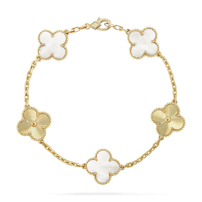 [LumiVibe]CLOVER WHITE PEARL MOP 5 MOTIF BRACELET COLLECTION