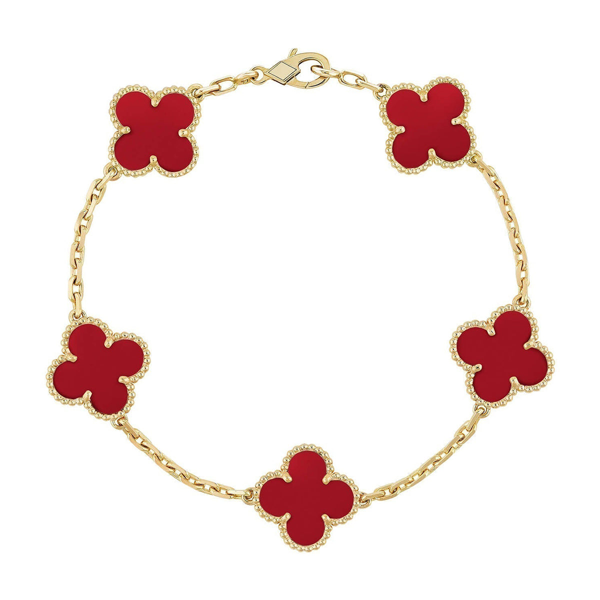 [LumiVibe] CLOVER 5 MOTIF RED CORNELIAN BRACELET COLLECTION