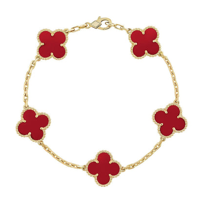 [LumiVibe] CLOVER 5 MOTIF RED CORNELIAN BRACELET COLLECTION
