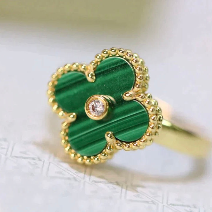 [LumiVibe]CLOVER MALACHITE RING GOLD DIAMOND