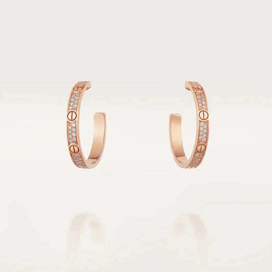 [LumiVibe]LOVE DIAMOND PINK GOLD HOOP EARRINGS