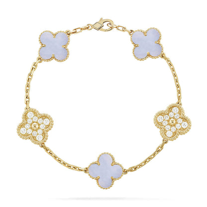 [LumiVibe] CLOVER 5 MOTIF PURPLE CHALCEDONY BRACELET COLLECTION