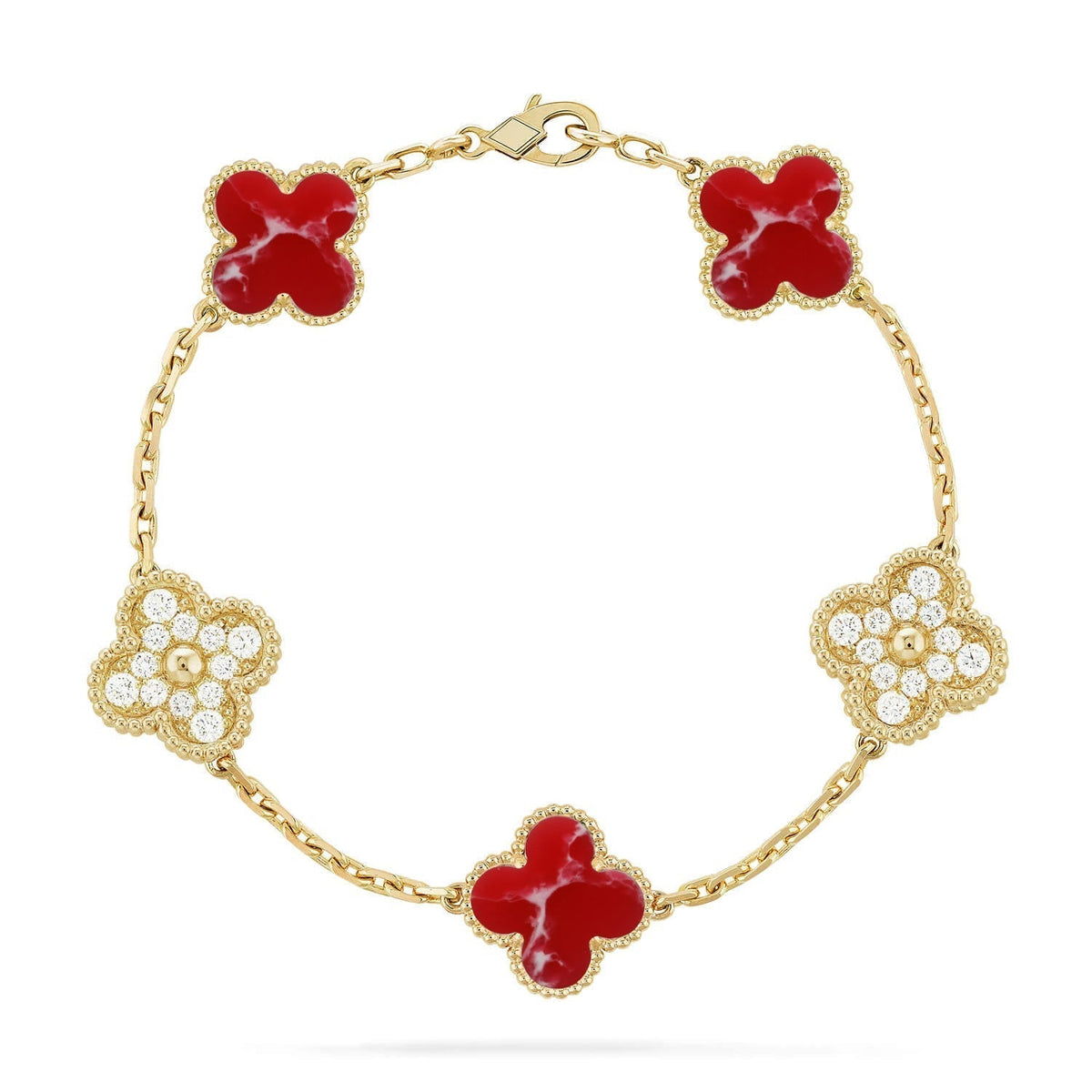 [LumiVibe]CLOVER 5 MOTIF RED PATTERN BRACELET COLLECTION