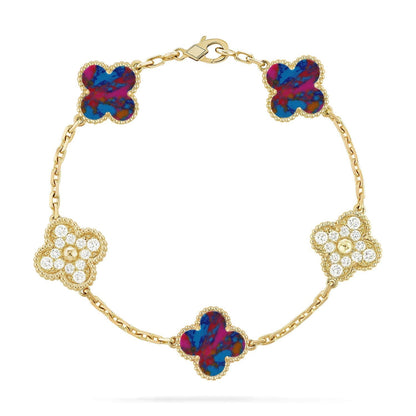 [LumiVibe]CLOVER 5 MOTIF COLOR GEMSTONES BRACELET COLLECTION