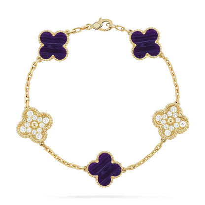 [LumiVibe]CLOVER 5 MOTIF PURPLE STRIPES BRACELET COLLECTION