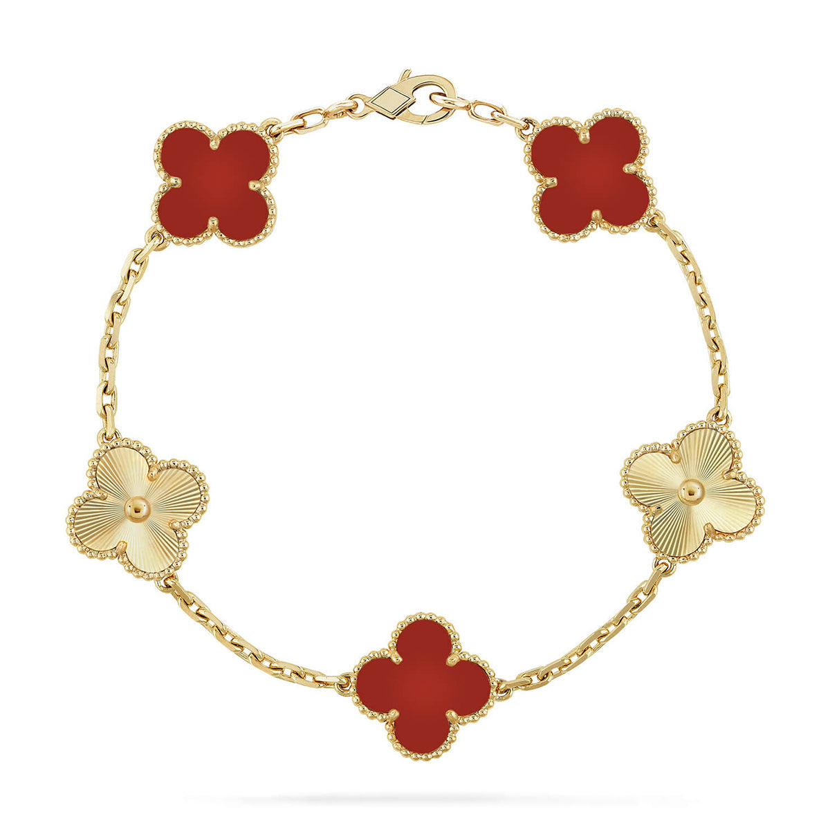 [LumiVibe] CLOVER 5 MOTIF RED CORNELIAN BRACELET COLLECTION