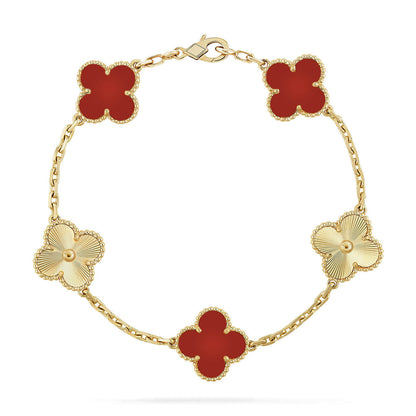 [LumiVibe] CLOVER 5 MOTIF RED CORNELIAN BRACELET COLLECTION