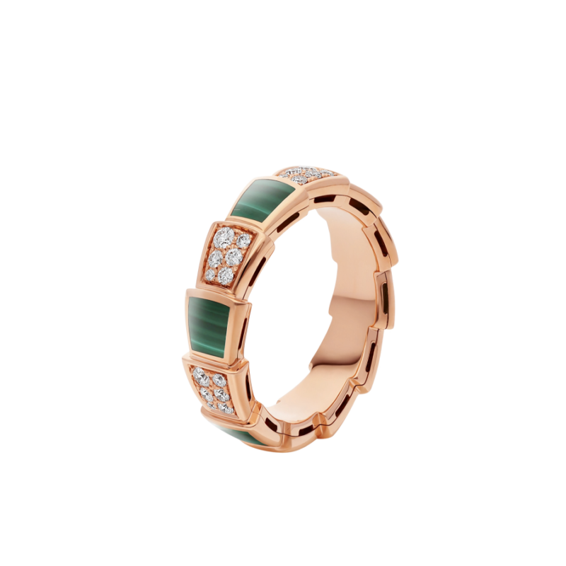 [LumiVibe]SERPENTI RING PINK GOLD MALACHITE DIAMOND PAVED 4MM
