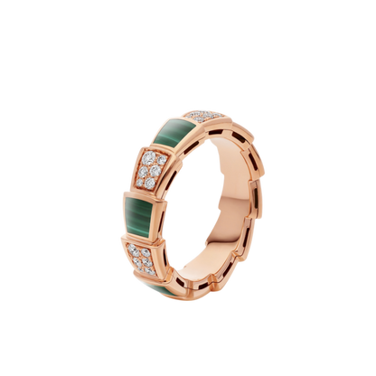 [LumiVibe]SERPENTI RING PINK GOLD MALACHITE DIAMOND PAVED 4MM