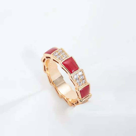 [LumiVibe]SERPENTI RING PINK GOLD CARNELIAN DIAMOND PAVED 4MM