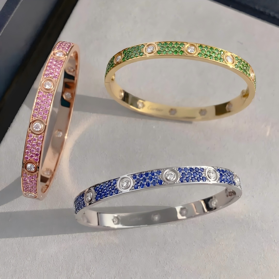 [LumiVibe]2026 PAVE GEMSTONE LOVE BRACELET 6.1MM 10 DIAMONDS