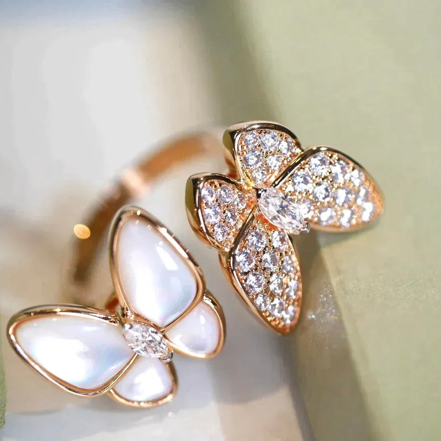 [LumiVibe]TWIN BUTTERFLY DIAMOND MOP RING