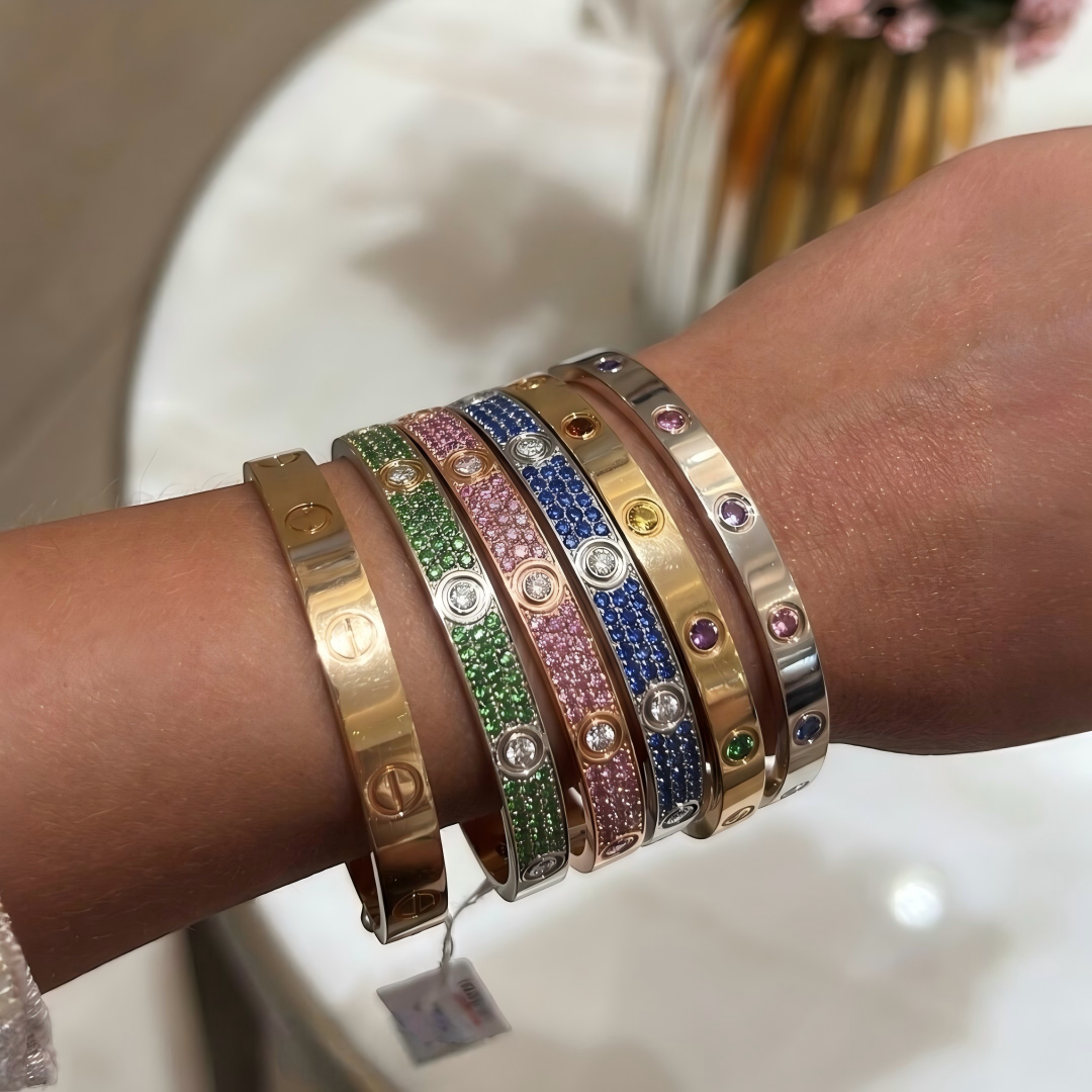 [LumiVibe]2026 PAVE GEMSTONE LOVE BRACELET 6.1MM 10 DIAMONDS