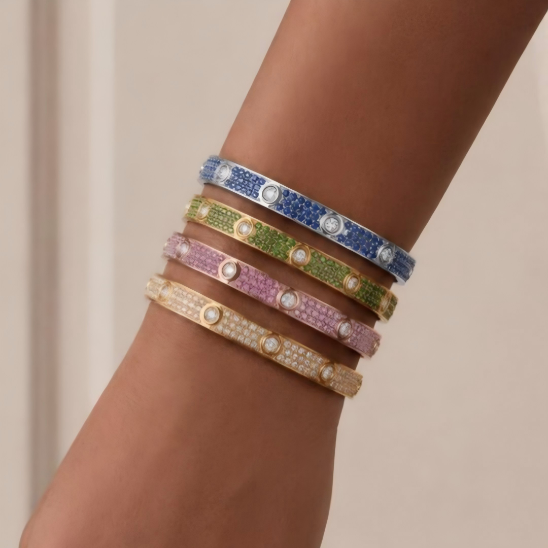 [LumiVibe]2026 PAVE GEMSTONE LOVE BRACELET 6.1MM 10 DIAMONDS