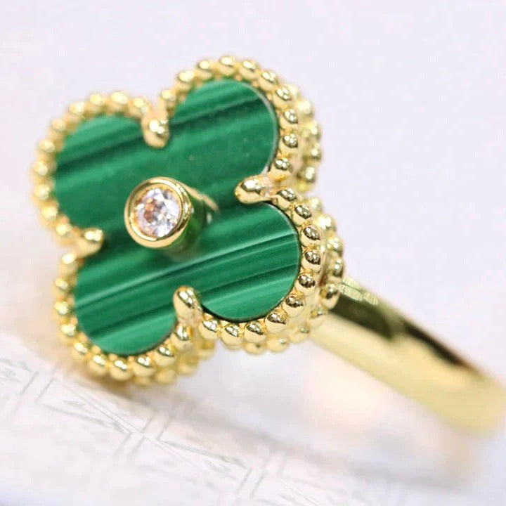 [LumiVibe]CLOVER MALACHITE RING GOLD DIAMOND