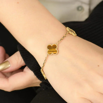 [LumiVibe] CLOVER 5 MOTIFS TIGER EYE BRACELET COLLECTION