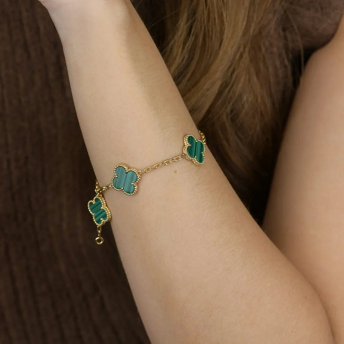 [LumiVibe] CLOVER 5 MOTIF MALACHITE BRACELET COLLECTION