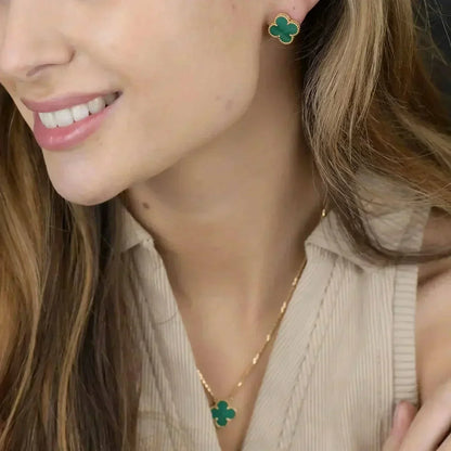 [LumiVibe]CLOVER MINI 9.5MM MALACHITE  EARRINGS