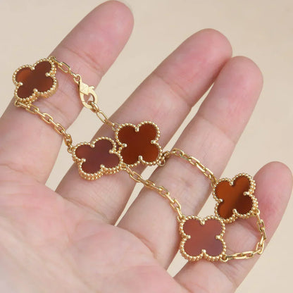 [LumiVibe] CLOVER 5 MOTIF RED CORNELIAN BRACELET COLLECTION