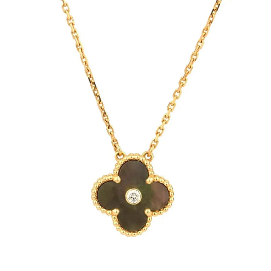 [LumiVibe]CLOVER 15MM DIAMOND AND MOTHER-OF-GREY NECKLACE