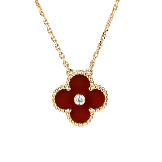 [LumiVibe]CLOVER 15MM DIAMOND CARNELIAN NECKLACE