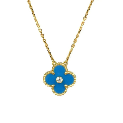 [LumiVibe]CLOVER 15MM DIAMOND AND BLUE AGATE NECKLACE