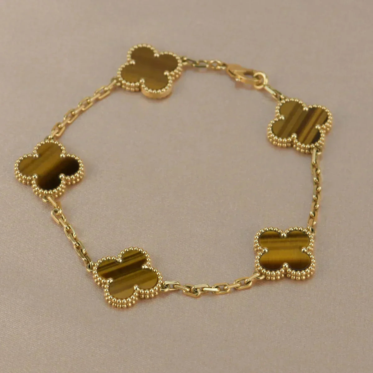 [LumiVibe] CLOVER 5 MOTIFS TIGER EYE BRACELET COLLECTION