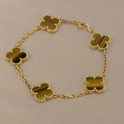 [LumiVibe] CLOVER 5 MOTIFS TIGER EYE BRACELET COLLECTION