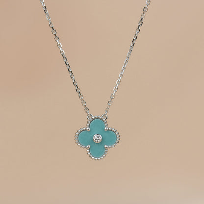 [LumiVibe]CLOVER 15MM DIAMOND SVRES PORCELAIN  NECKLACE SILVER