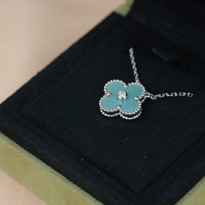 [LumiVibe]CLOVER 15MM DIAMOND SVRES PORCELAIN  NECKLACE SILVER