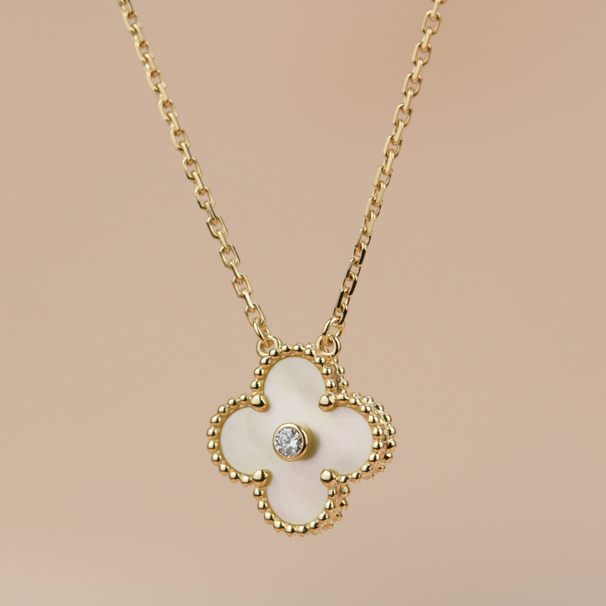 [LumiVibe]CLOVER 15MM DIAMOND GOLD MOTHER OF PEARL NECKLACE