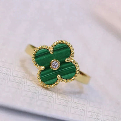 [LumiVibe]CLOVER MALACHITE RING GOLD DIAMOND